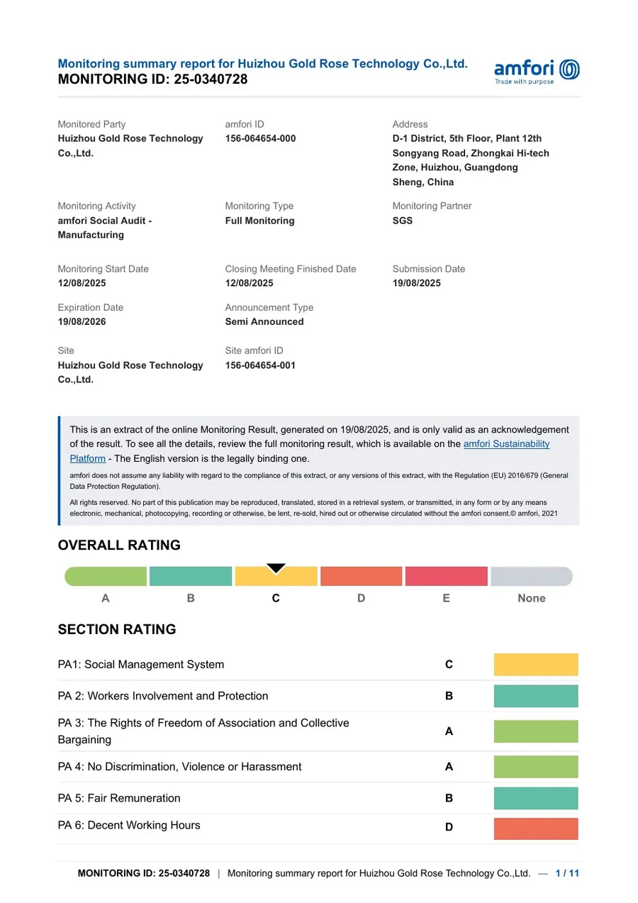 First page of the Gold Rose BSCI monitoring report