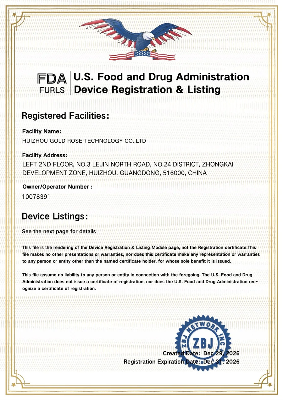 First page of the Gold Rose FDA registration and listing document
