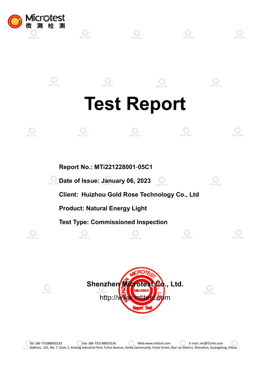 First page of the Gold Rose RoHS chemical test report