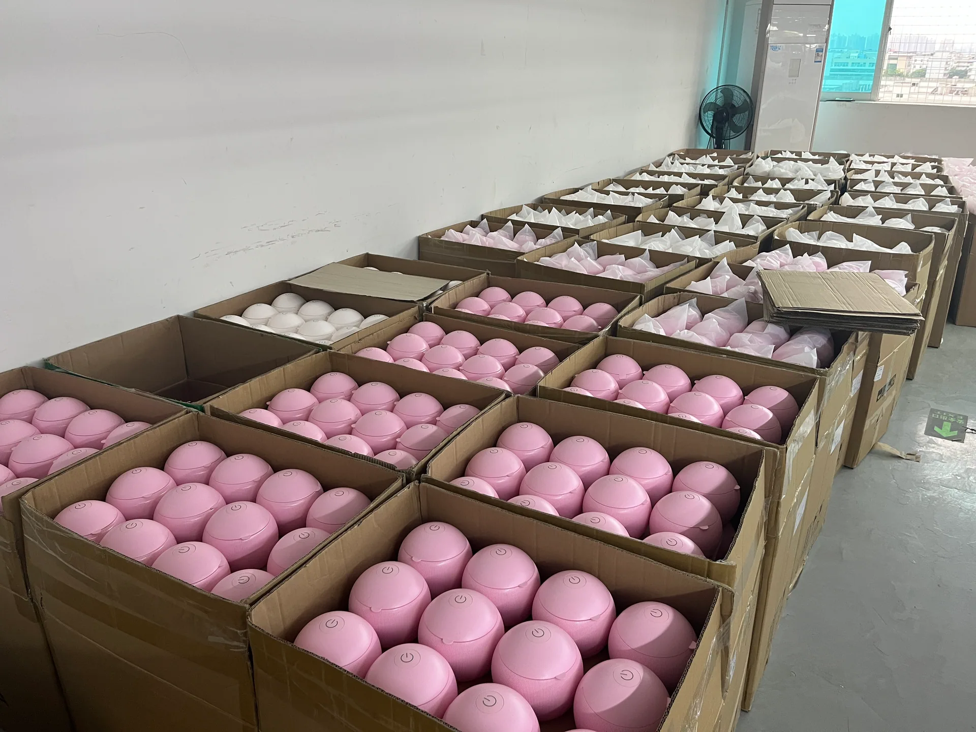 Finished products arranged in cartons for packing and shipment