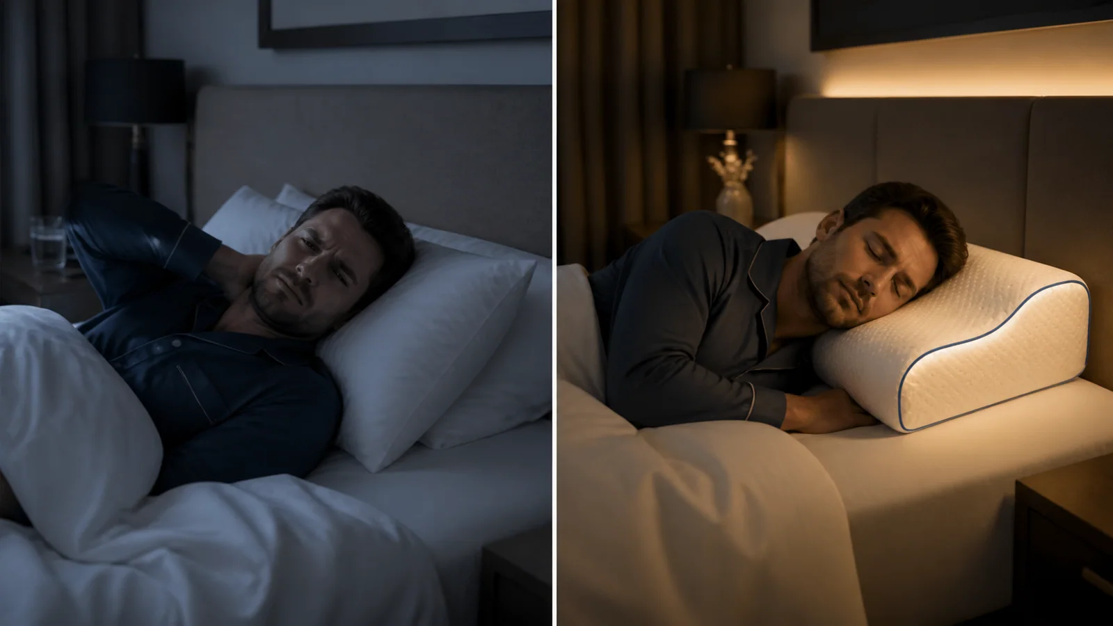 Hotel guest experience with a traditional pillow compared with the WP100 smart pillow