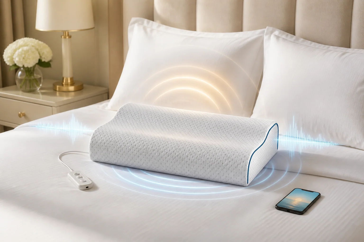 WP100 smart pillow with light sound and vibration feature cues