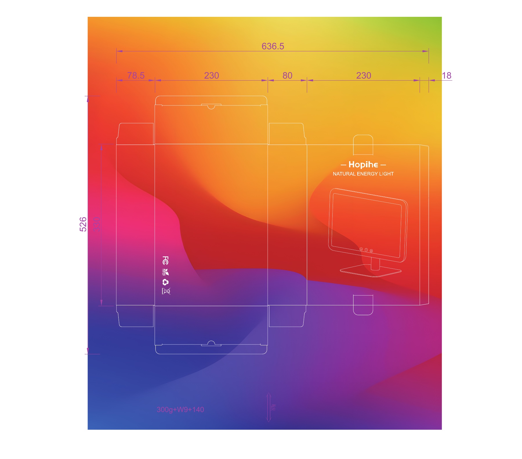 S19 Pro light therapy lamp retail color box artwork and dimensions
